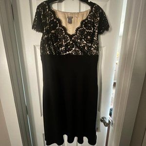 Ann Taylor Cap Sleeve, Empire Waist, Lace Bust Dress, Black, Size 16